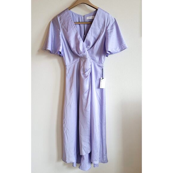 Floret Flutter Sleeve Satin Midi Dress Lavender Purple Size S - Picture 3 of 6